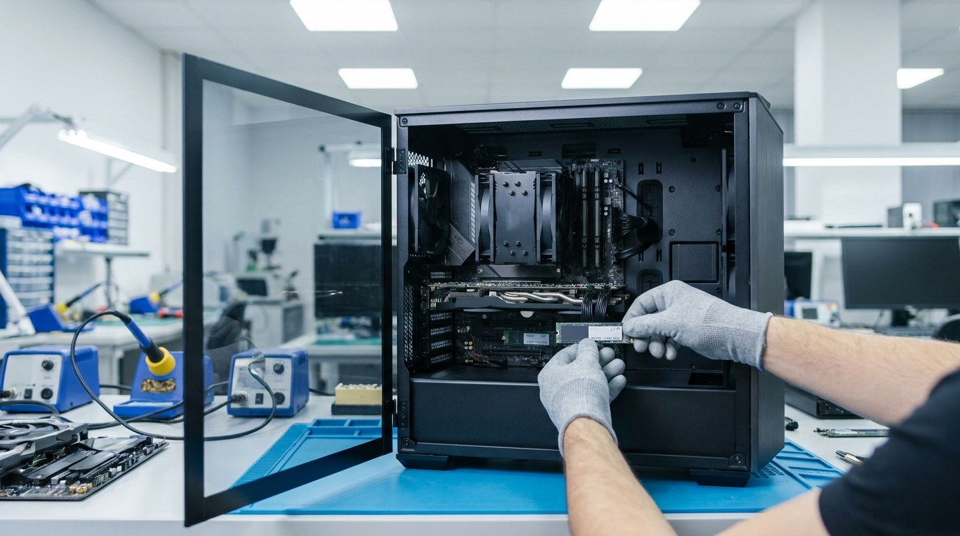 Technician upgrading a modern desktop PC with an NVMe SSD at Gold PC, serving Dianella customers from Bayswater