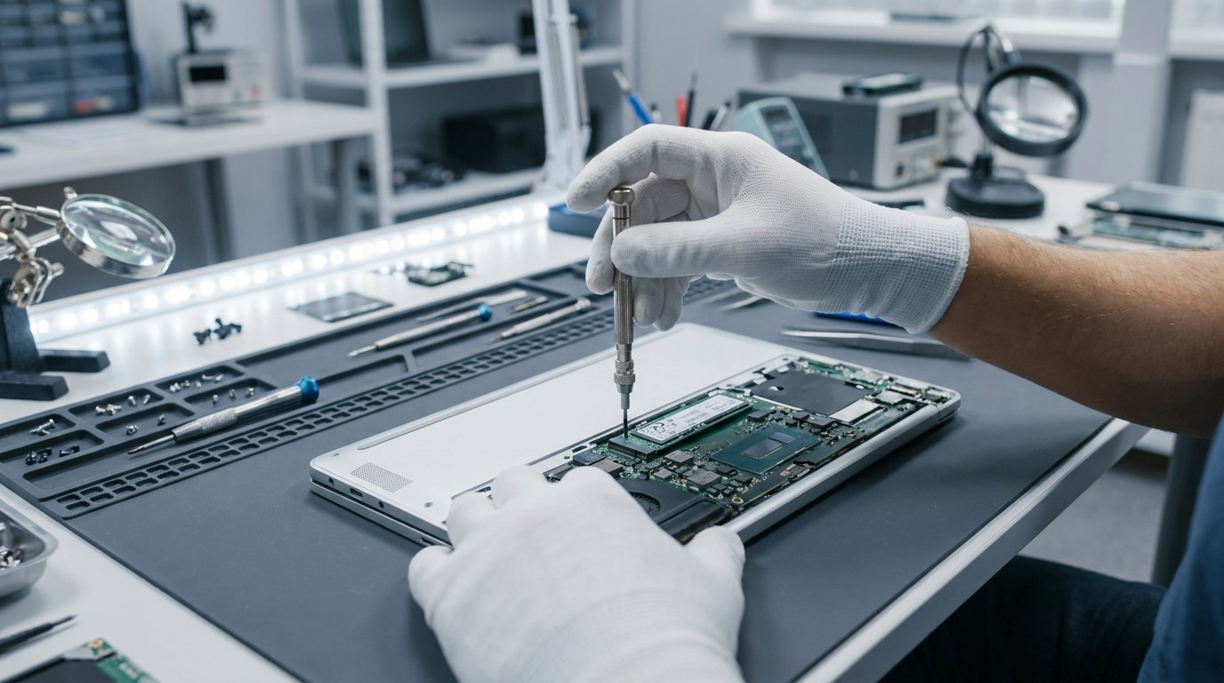 Technician installing an NVMe SSD in a modern laptop at Gold PC, serving Morley customers from Bayswater
